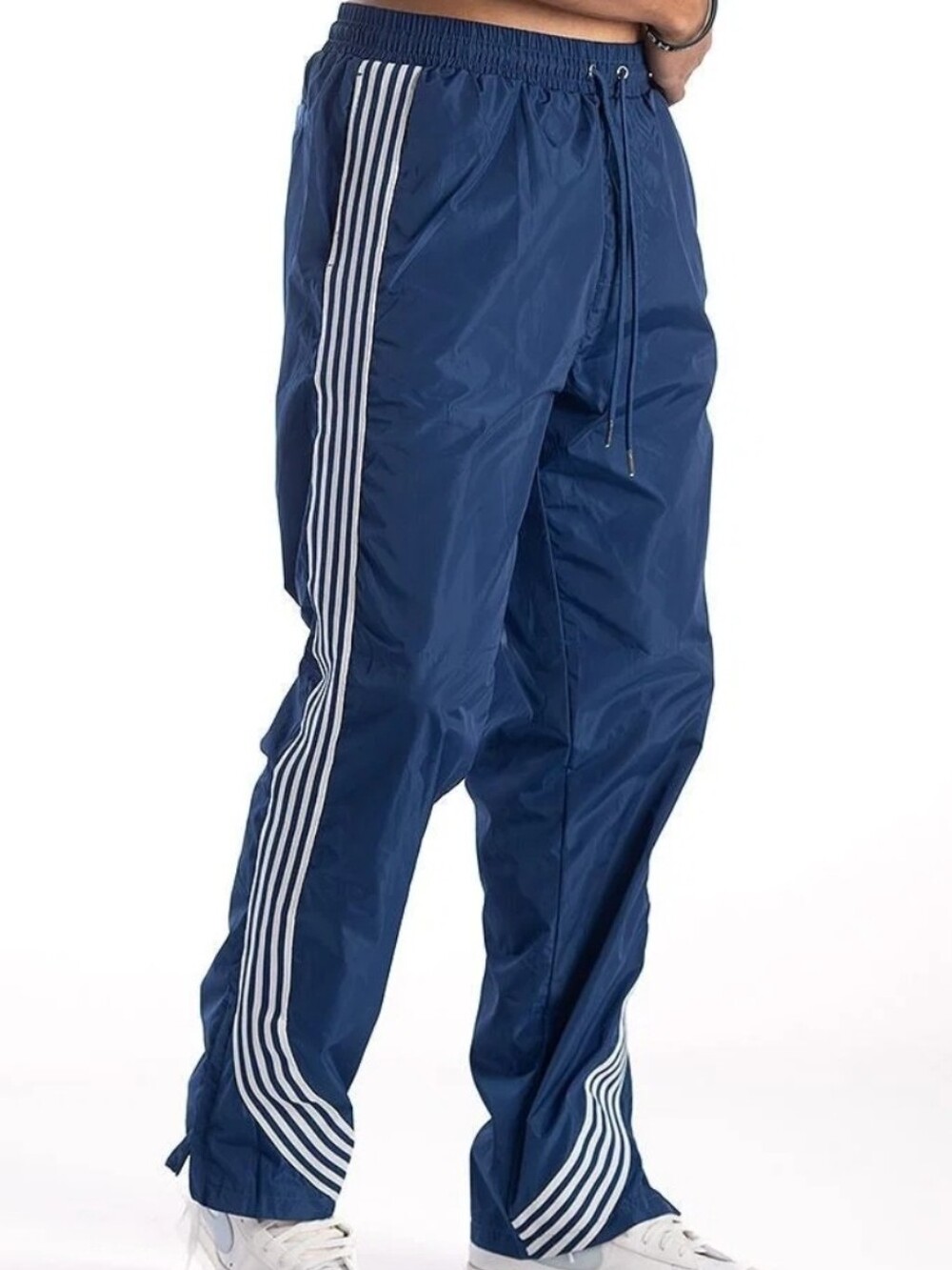 KINDRED Men's Navy Track Pants with White Side Stripes.